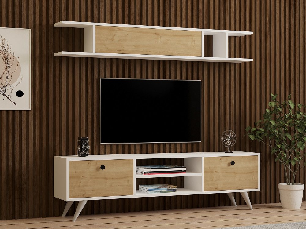 TV skrinka / Obývacia stena Italo - White, Pine
