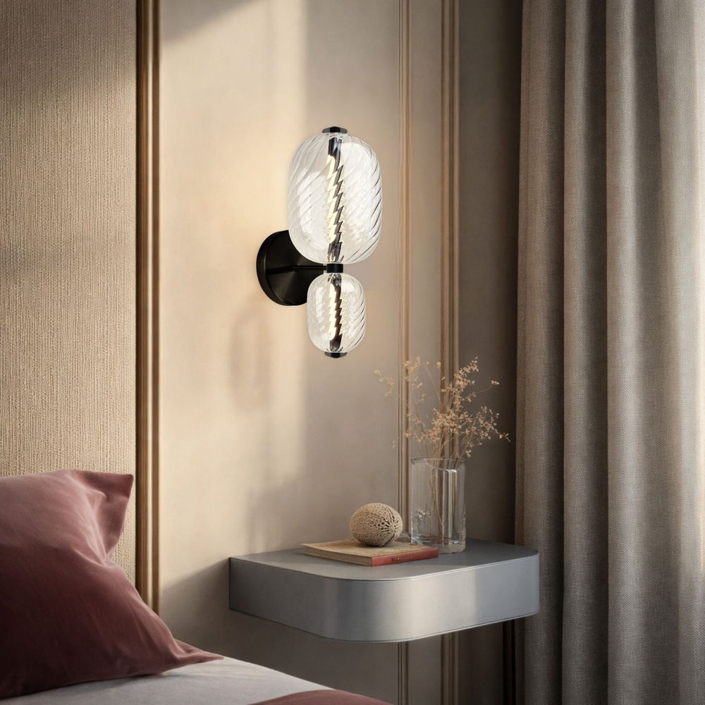Levně PLAYA lampa kinkiet czarny 10W LED 3000K klosz owalny bezbarwny
