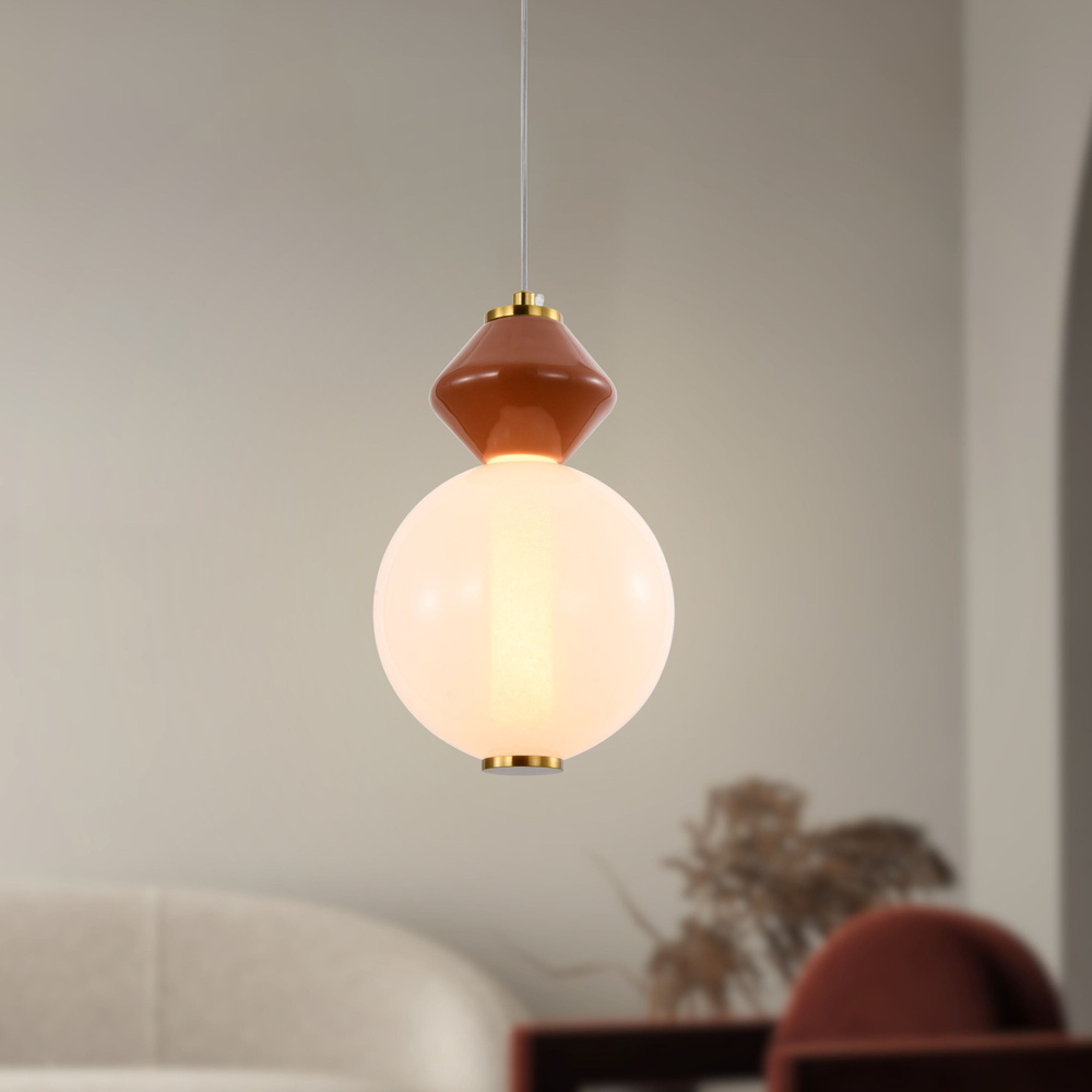 Levně FLORES lampa wisząca mosiężny+brązowy 7W LED 3000K klosz biały