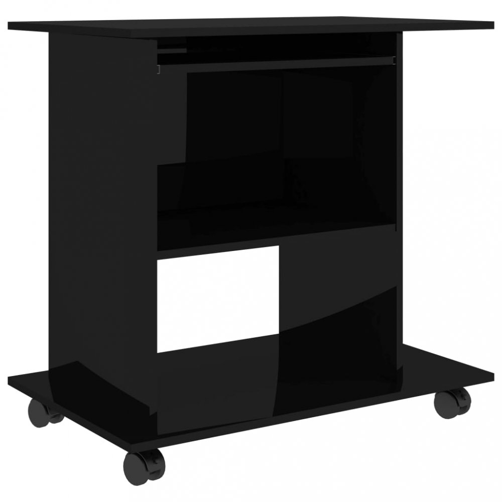 E-shop PC stôl na kolieskach 80x50 cm Dekorhome Čierna lesk