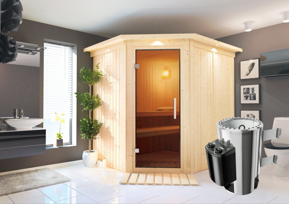 E-shop Interiérová finská sauna 196 x 170 cm s pecou 3,6 kW Dekorhome