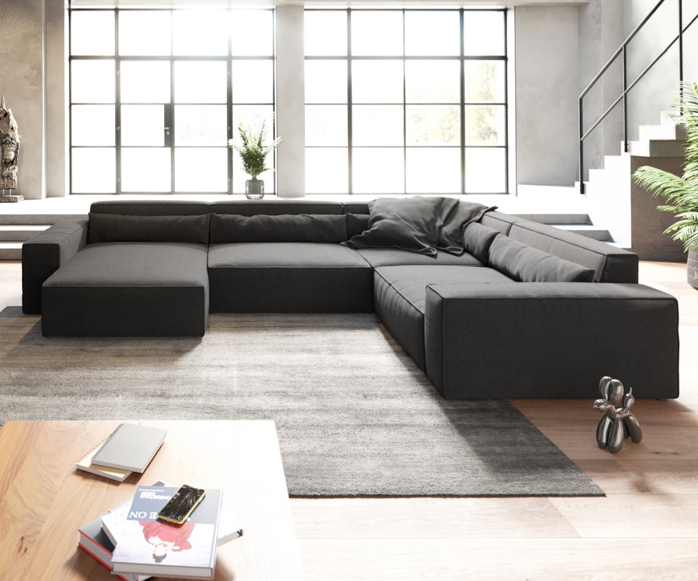 Pohovka v tvare U Sirpio XL 360x260 cm z mikrovlákna čierna variabilné