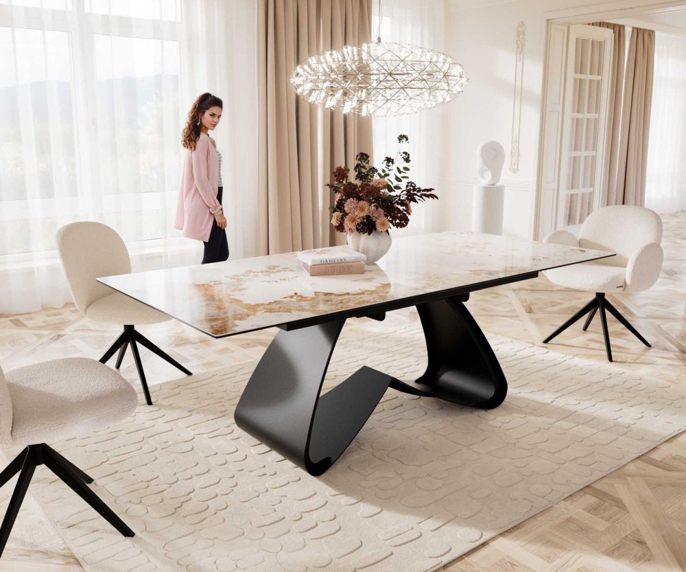 Jedálenský stôl Edge 180-220x100 keramický Minas Melange bielo-béžový