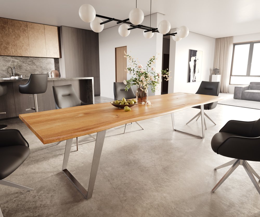 Jídelní stůl Edge 300x100x4 přírodní dub podnož nerezová ocel