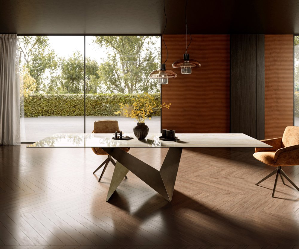 Hrana jedálenského stola 300x100 Keramický Laminam® Onice Oro Origami