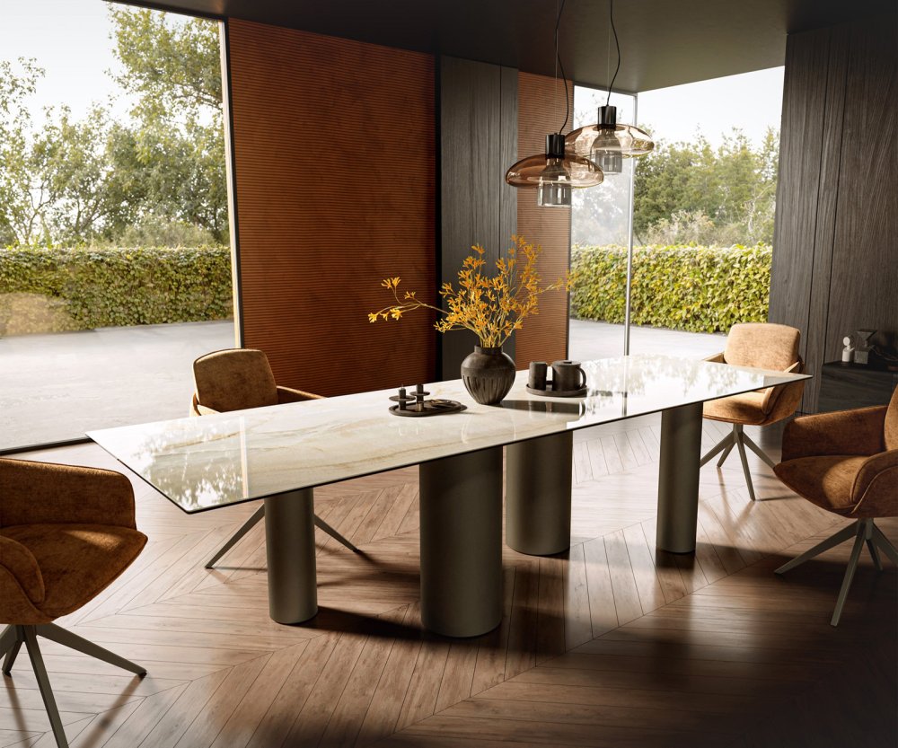 Jedálenský stôl Edge 300x100 Keramika Laminam® Onice Oro ?Pillar