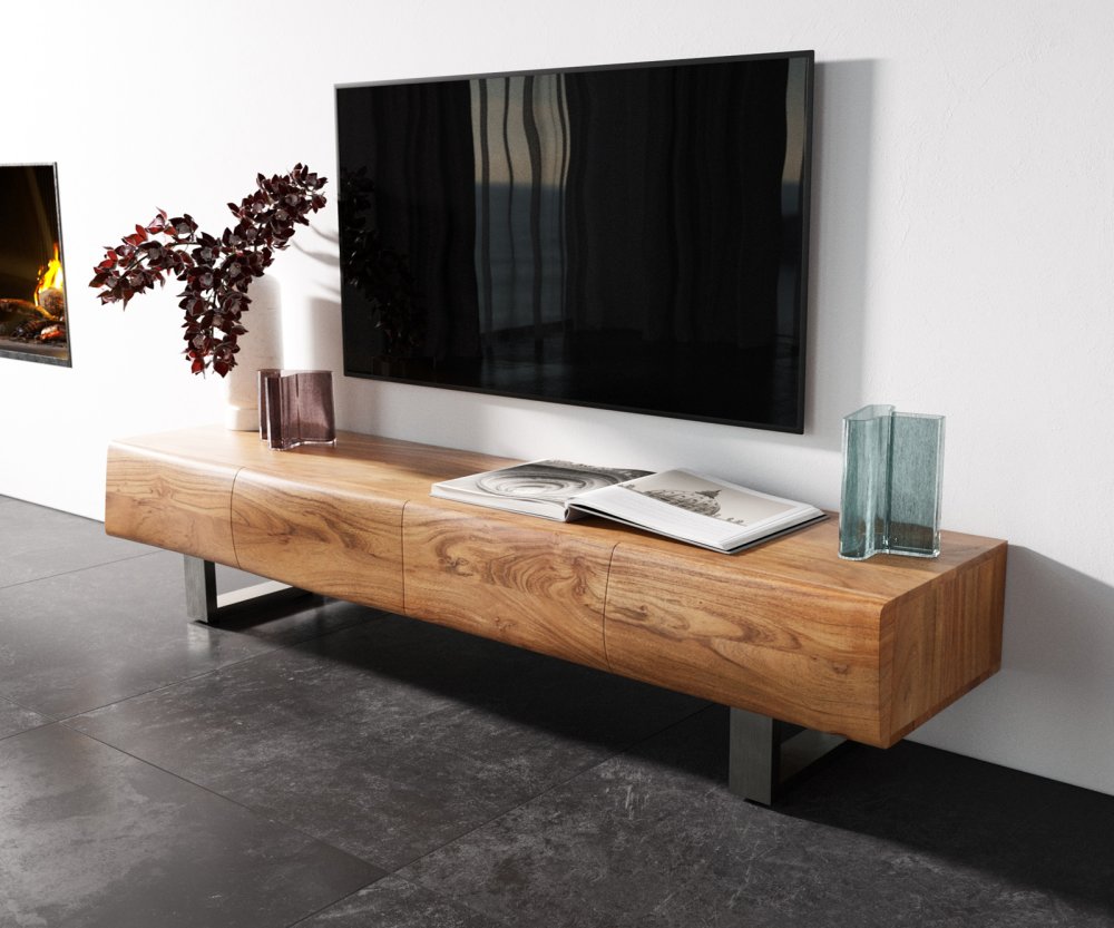 Nízka doska New Live-Edge 175 cm prírodná akácia 4 dvierka behúň