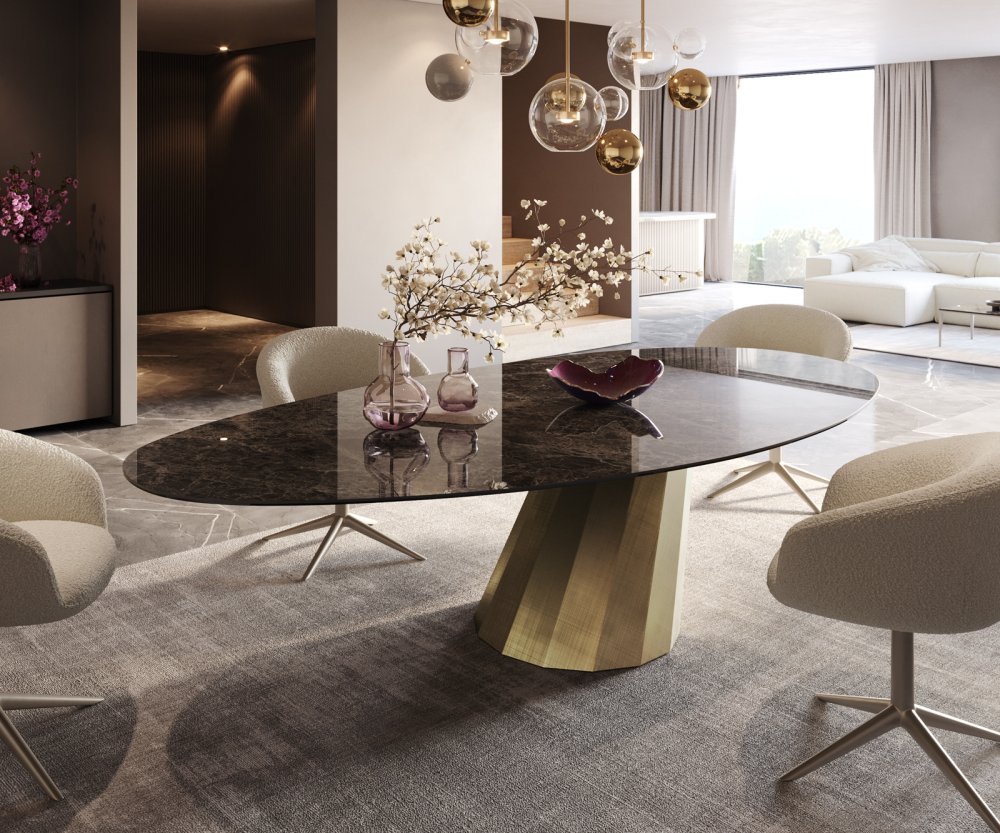 Jídelní stůl Edge oválný 280x130 keramika Laminam® Emperador Extra