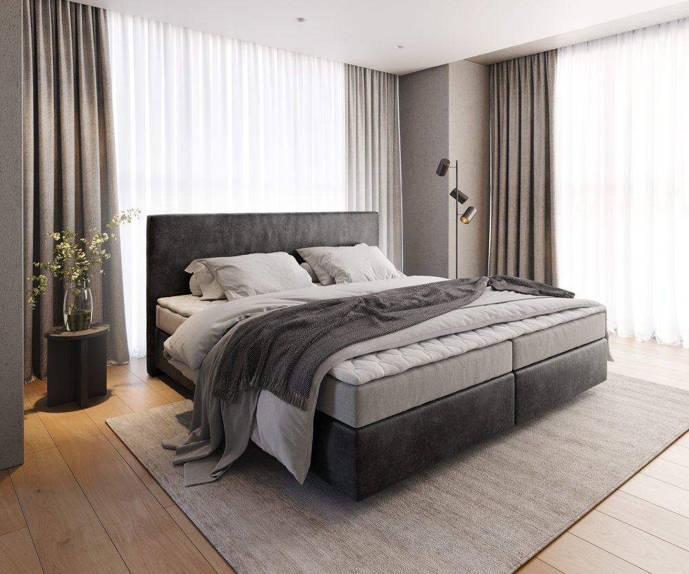 Boxspring posteľ Dream-Well mikrovlákno antracitová vintage 200x200 cm