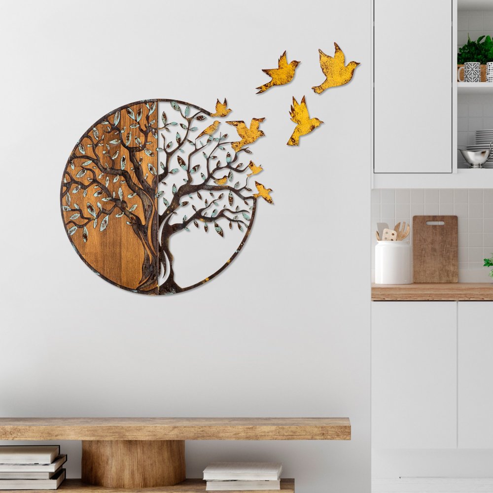 Dekorativní dřevěný doplněk na zeď Tree And Birds - 322-A (obrázek 7)