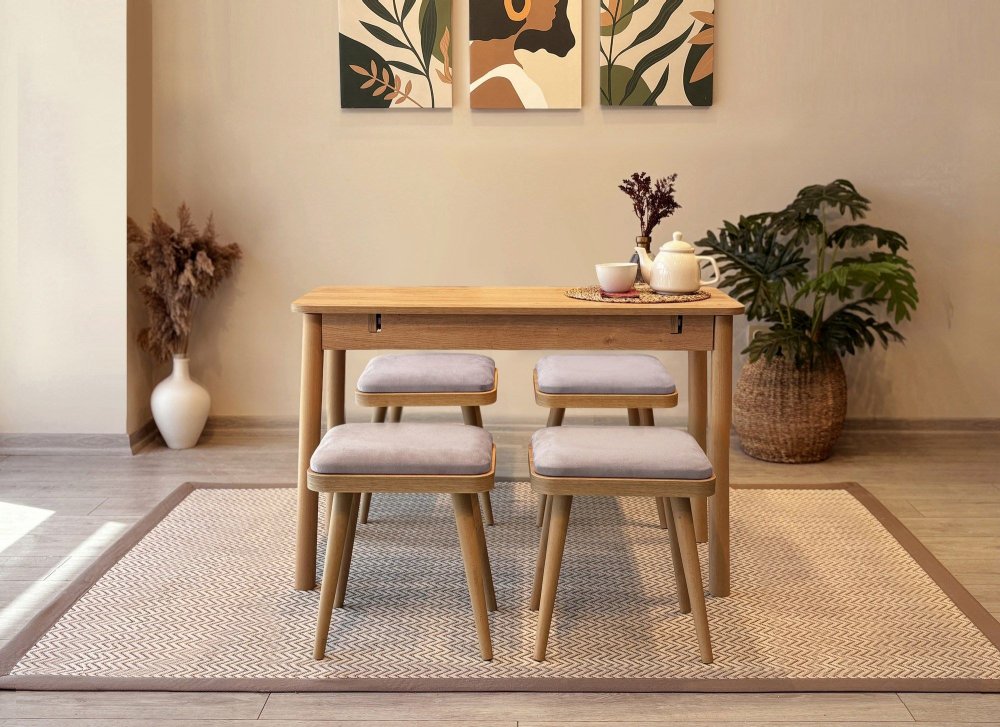 Jedálenský set s rozkladacím stolom a stoličkami (5 kusov) Vina Mini 05 0701 - Oak, Soho Grey