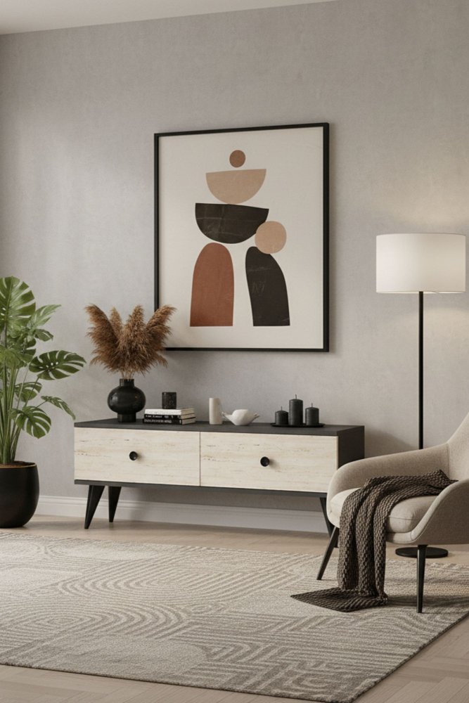 TV stolík Mona 120 - Anthracite, Travertine