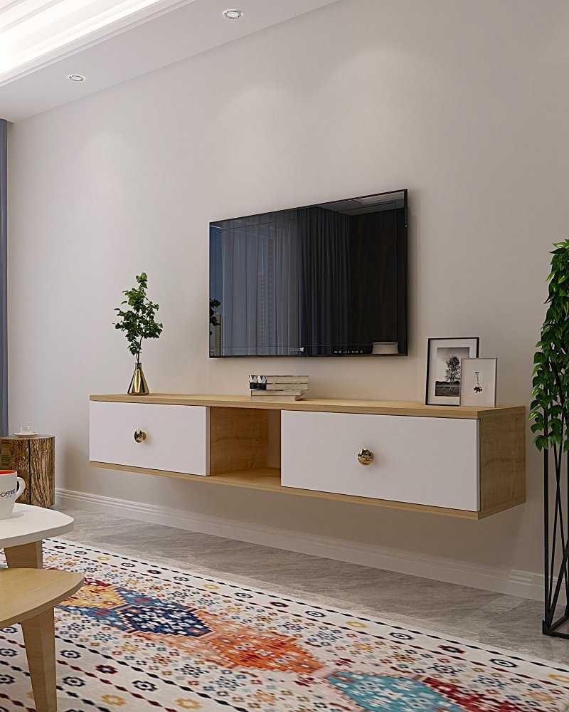 TV stolík Zuzu 150 - Sapphire Oak, White