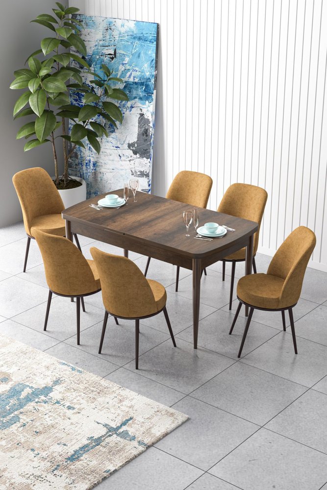 Extendable Dining Table & Chairs Set (7 Pieces) Zen - Baroque, Cappuccino