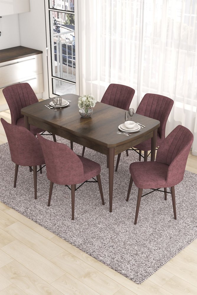 Extendable Dining Table & Chairs Set (7 Pieces) Eva - Baroque, Dusty Rose
