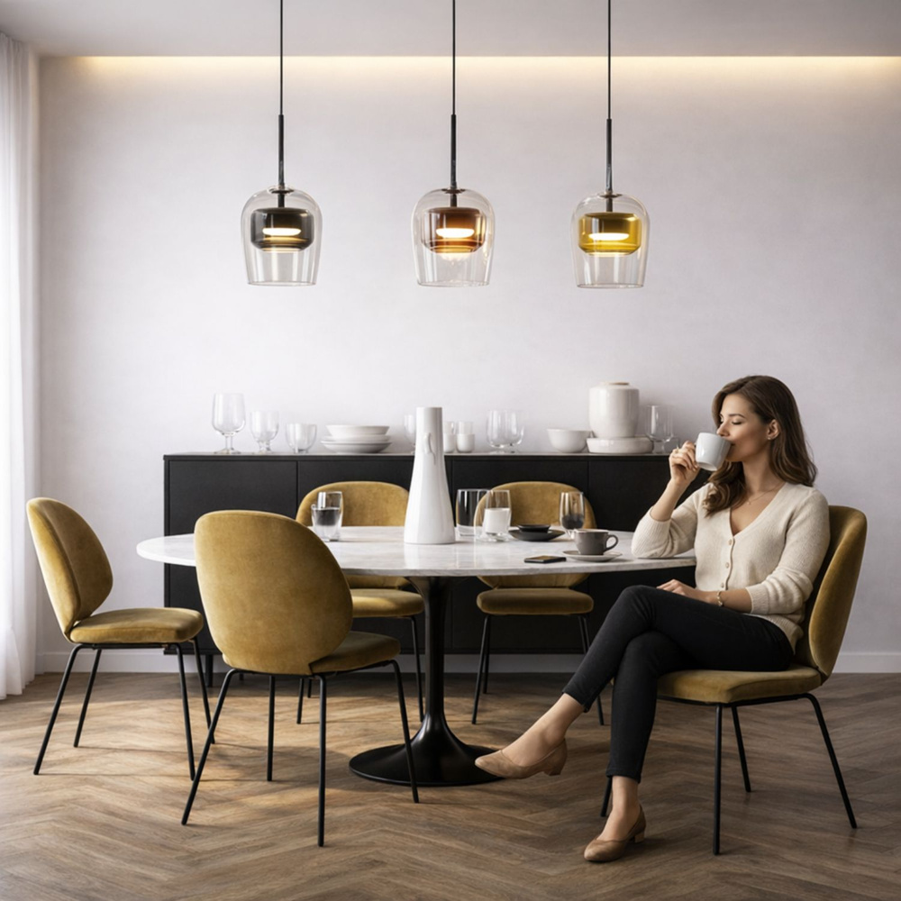 Lampa wisząca Glaxi szklana szara transparentna do salonu GX53