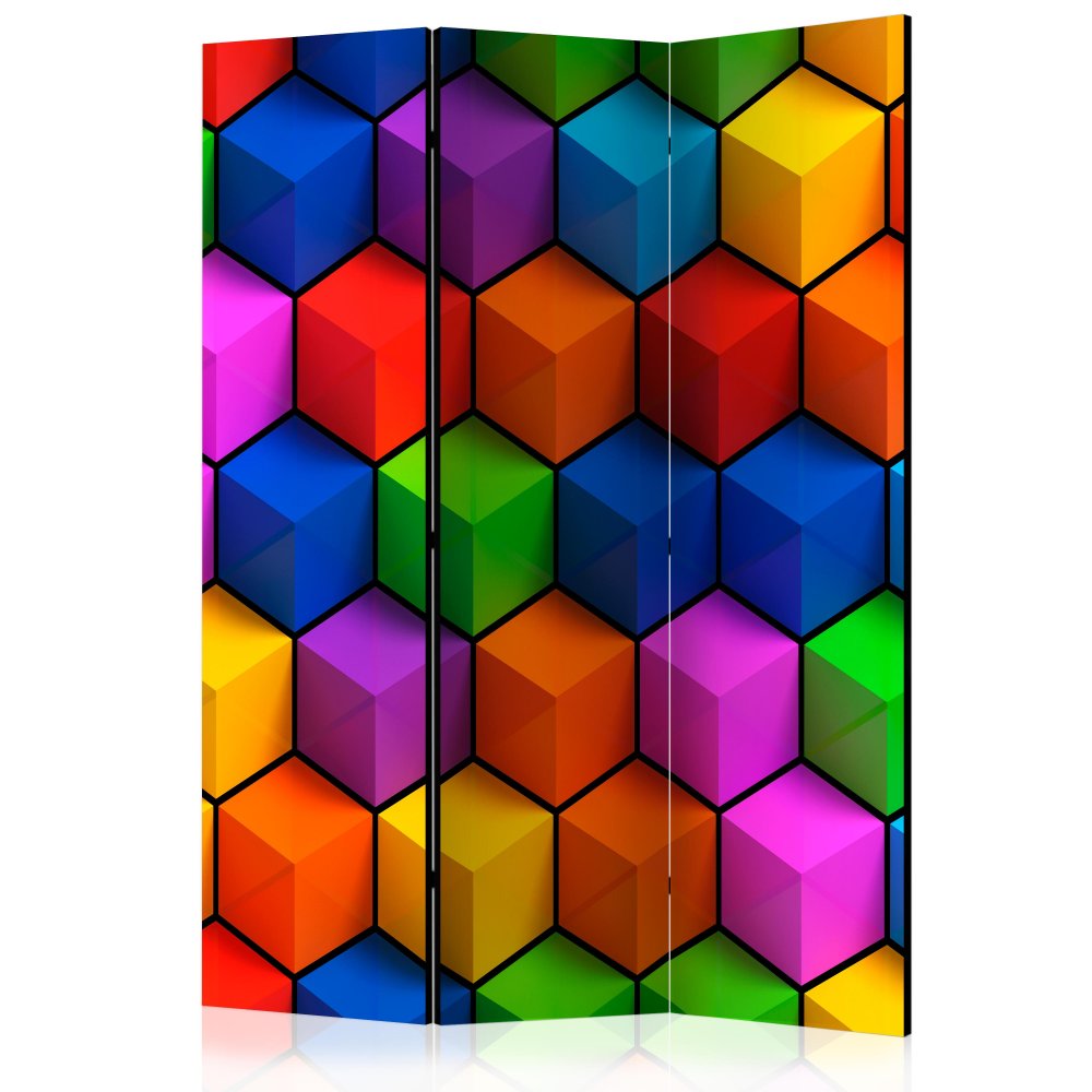 E-shop Paraván Colorful Geometric Boxes  135x172 cm (3-dílný),Paraván Colorful Geometric Boxes  135x172 cm (3-dílný)