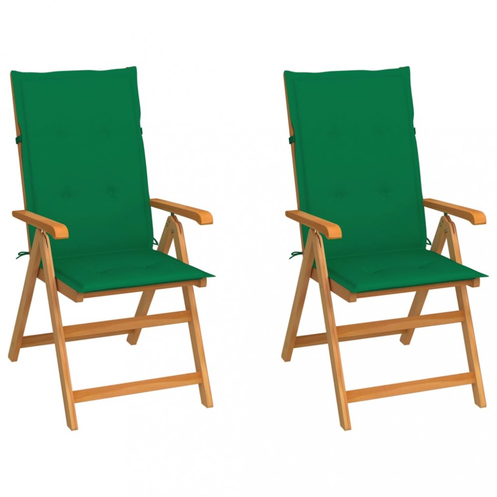 Záhradná stolička 2 ks teak / látka Dekorhome Tmavo zelená
