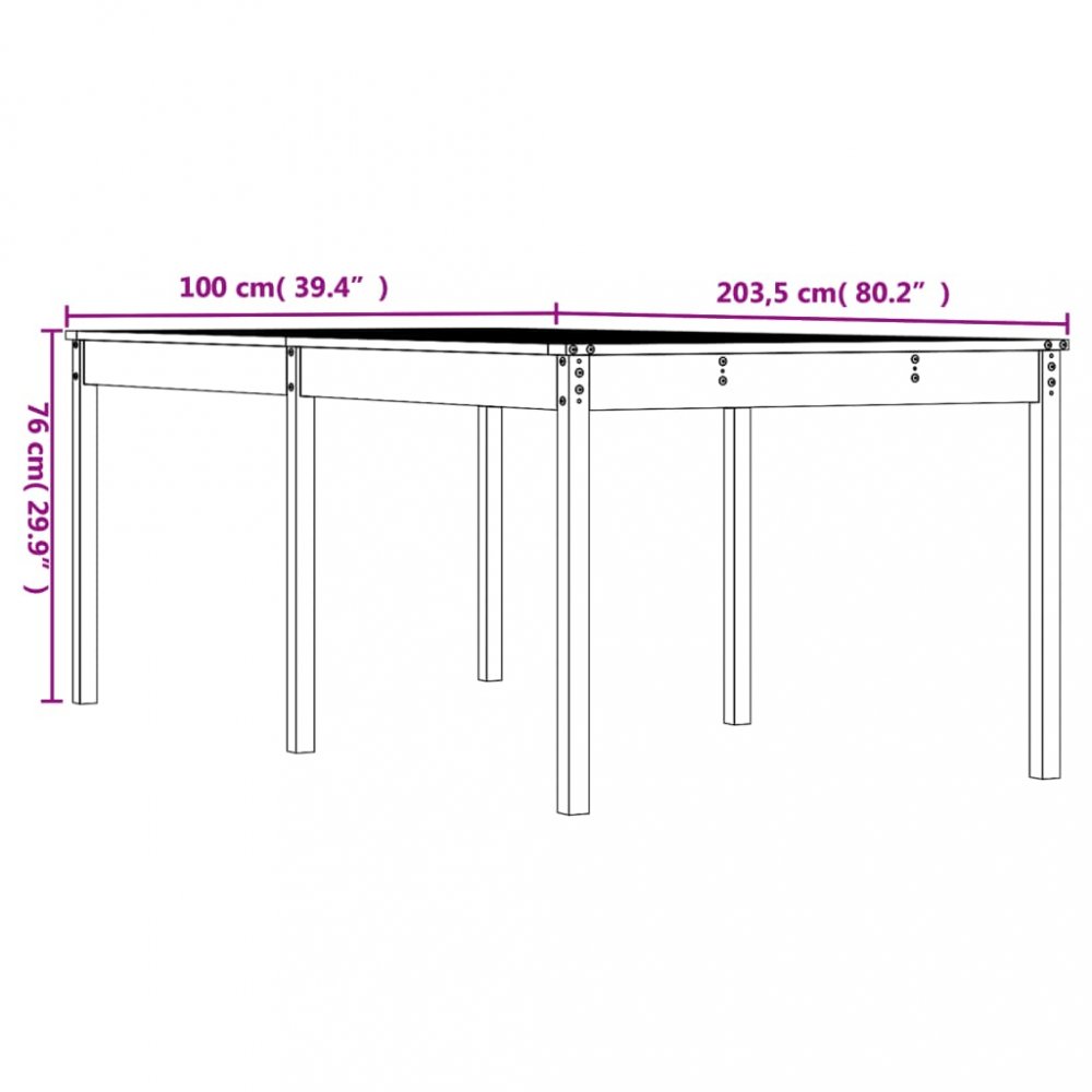 Zahradní stůl bílý 203,5 x 100 x 76 cm masivní borové dřevo