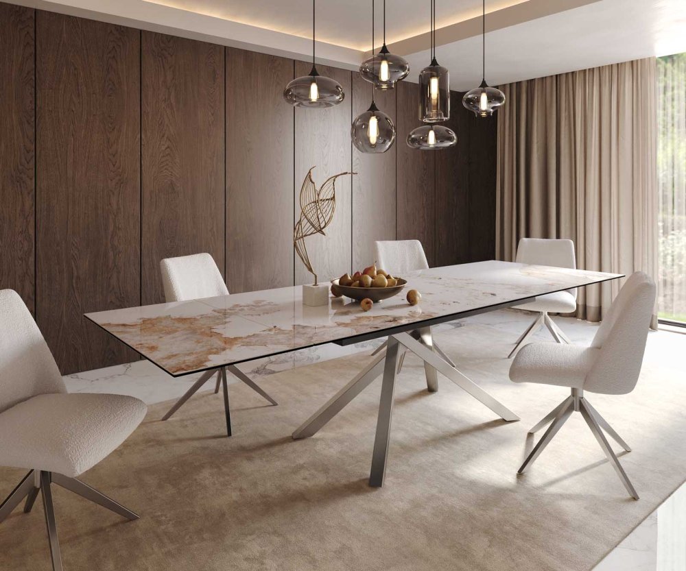 Jedálenský stôl Edge 200-300x100 keramický minas melange bielo-béžový