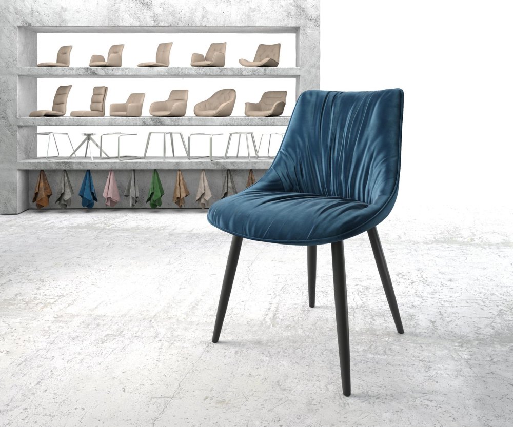 Jídelní židle Elda-Flex Velvet Blue 4-nohá kónická černá