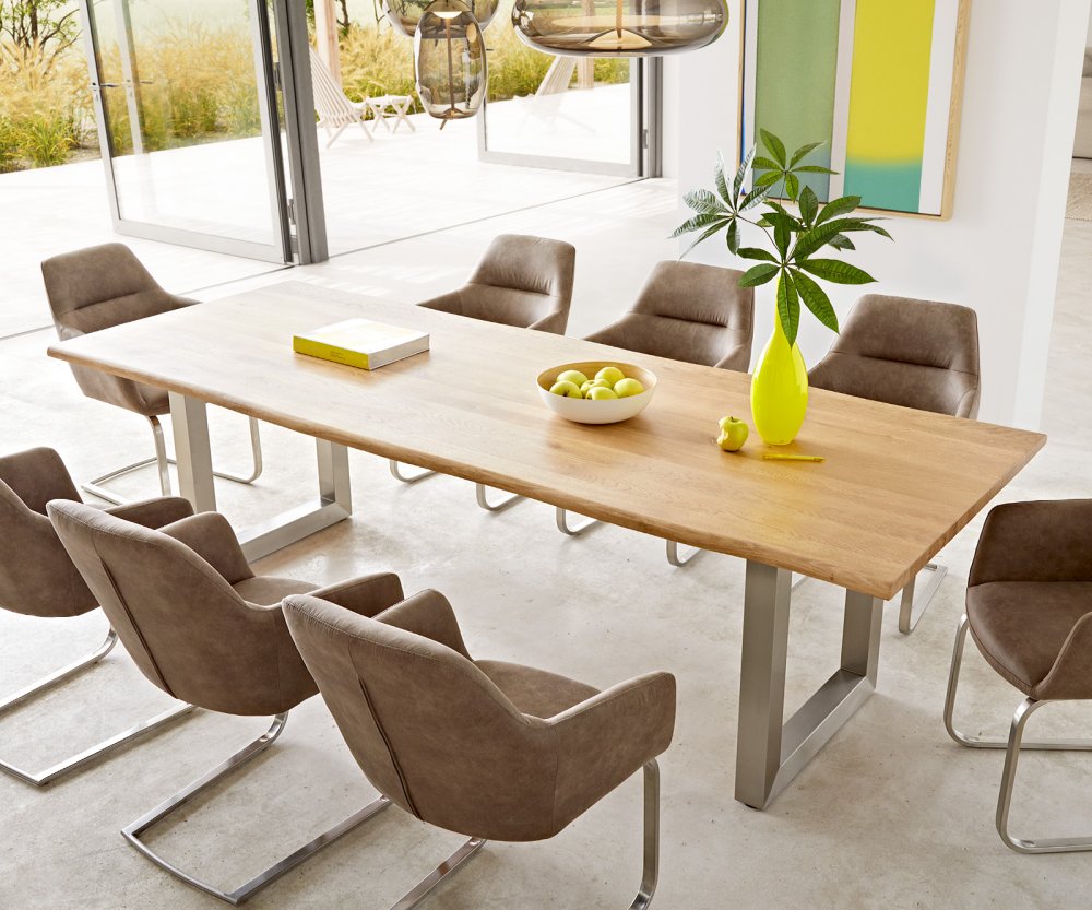 Jedálenský stôl Edge 260x100 cm prírodný dub nerezová oceľ široký živý