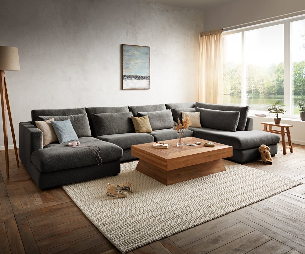 Pohovka ve tvaru U Isla 430x225 žinylka antracitová pravá