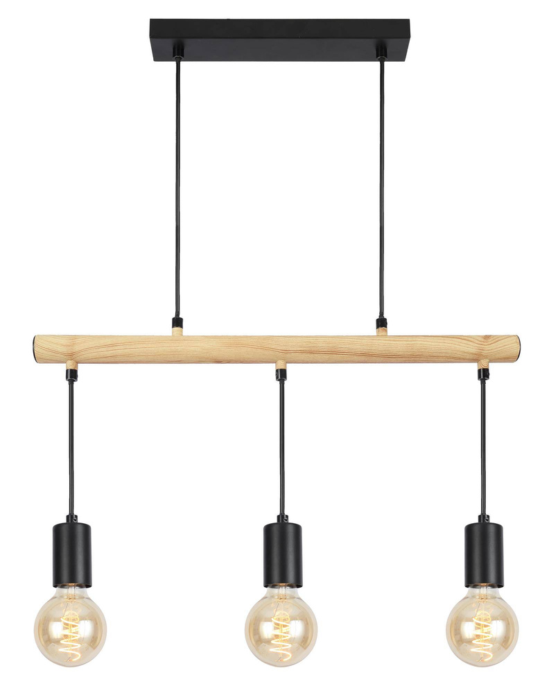 Závesná lampa čierna + drevo 3x60W Izzy