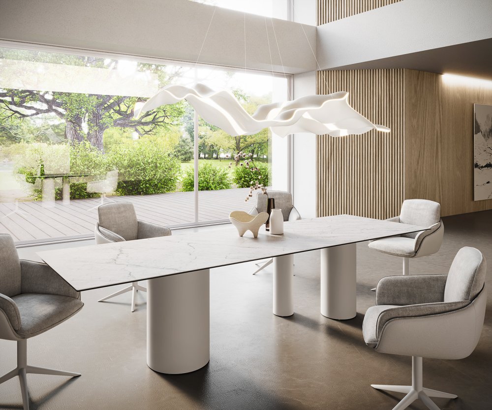 Hranatý jedálenský stôl 300x100 Keramický Laminam®Statuarietto biely