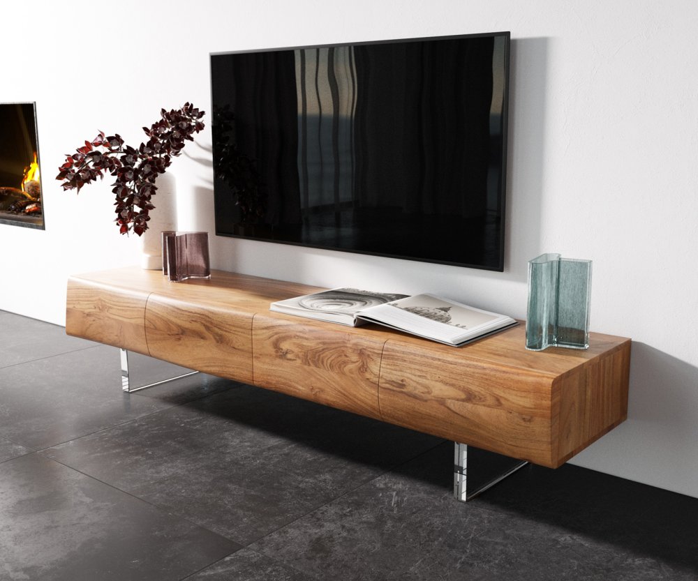 Nízka doska New Live-Edge 175 cm akácia prírodná 4 dvierka akrylový