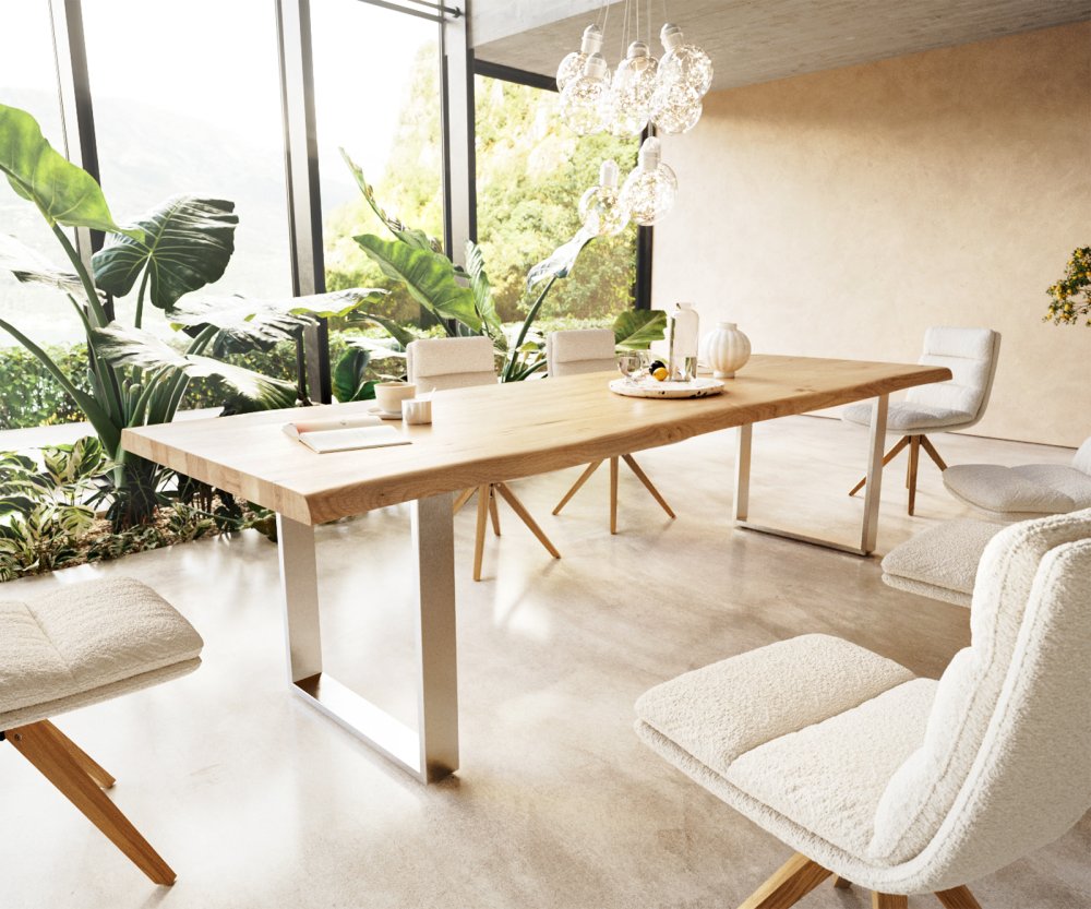 Jídelní stůl Edge 300x100 dub přírodní nerezová ocel úzký Live