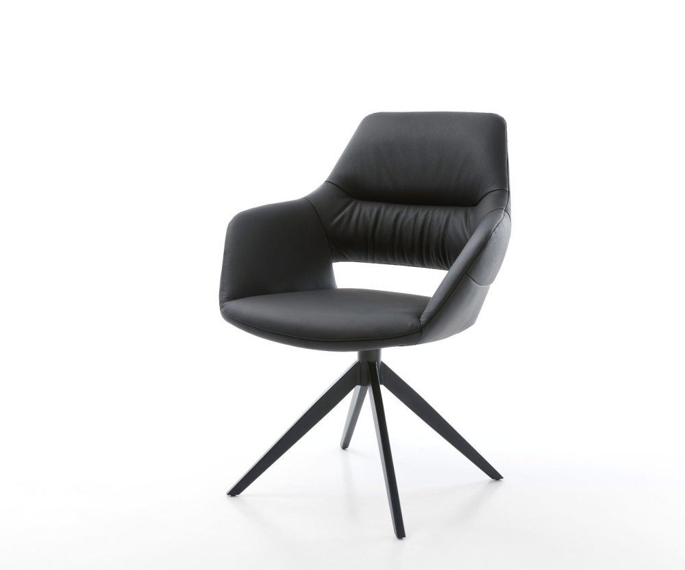 Otočná jedálenská stolička Yago-Flex s opierkami pravá koža čierna