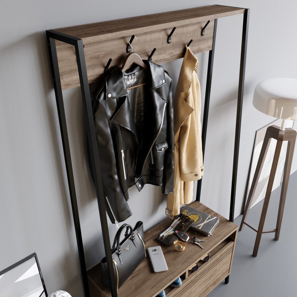 Předsíňová stěna Devin - Walnut, Black (obrázek 4)