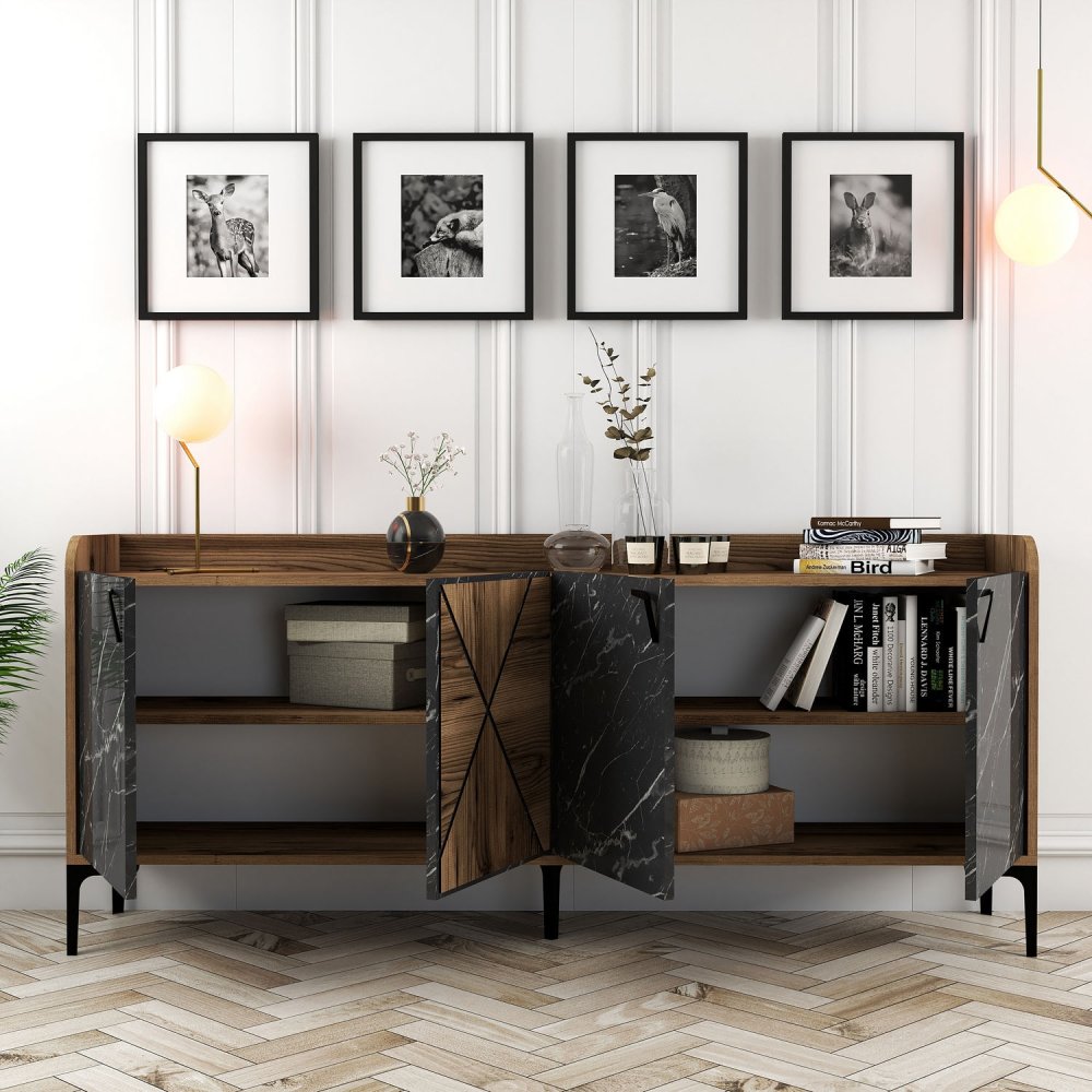 Konzolový stolek Venedik - Walnut, Black Marble (obrázek 6)