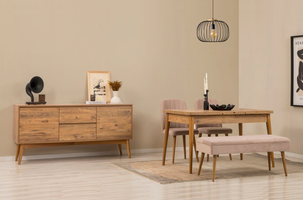 Set s rozkladacím stolom, stoličkami a konzolou (5 kusov) Vina 02 0900 - Atlantic Pine, Stone