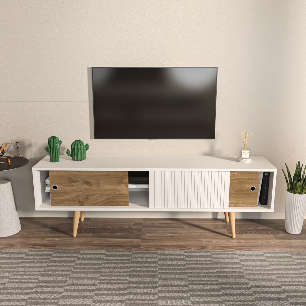 TV stolek Ecrin - White, Walnut (obrázek 5)