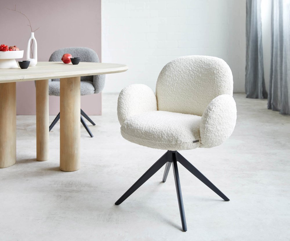 Otočná jedálenská stolička Nube-Flex s opierkami bouclé biela krížová