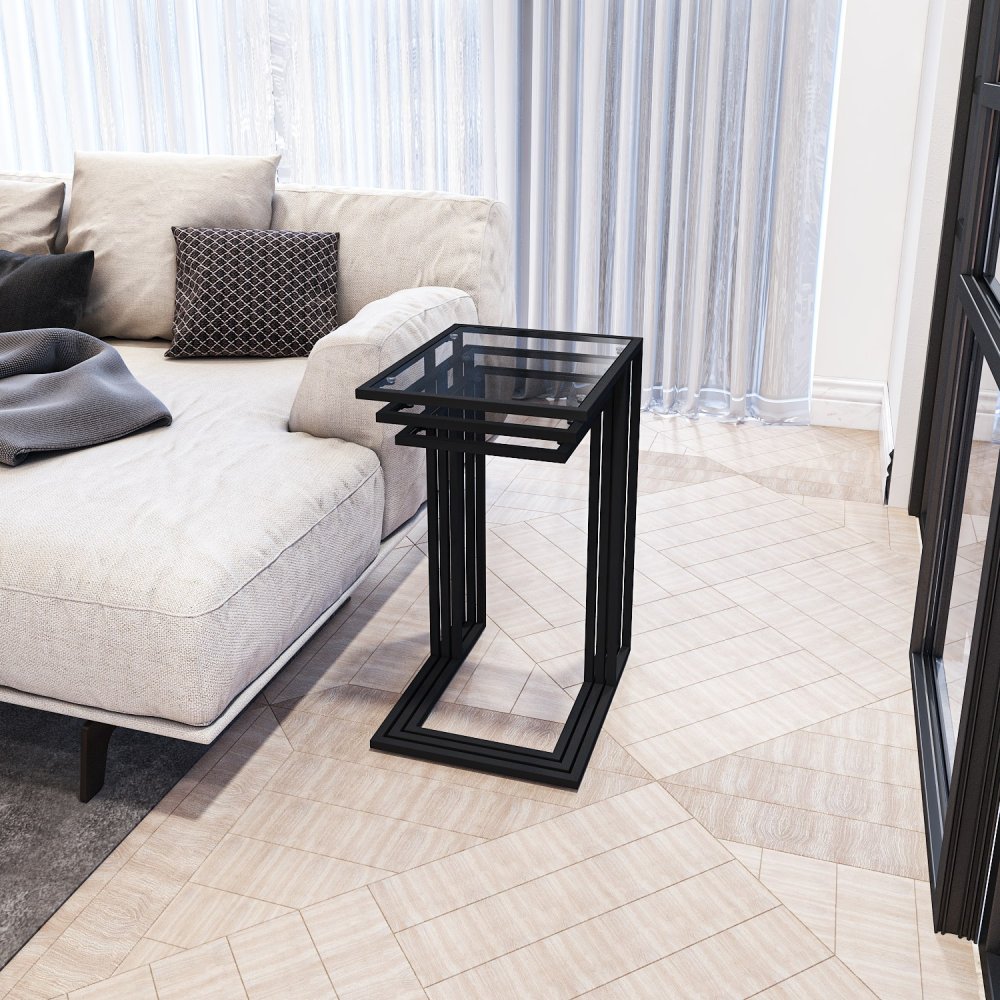 Sada odkladacích stolíkov (3 kusy) İbiza - Black, Smoked Glass