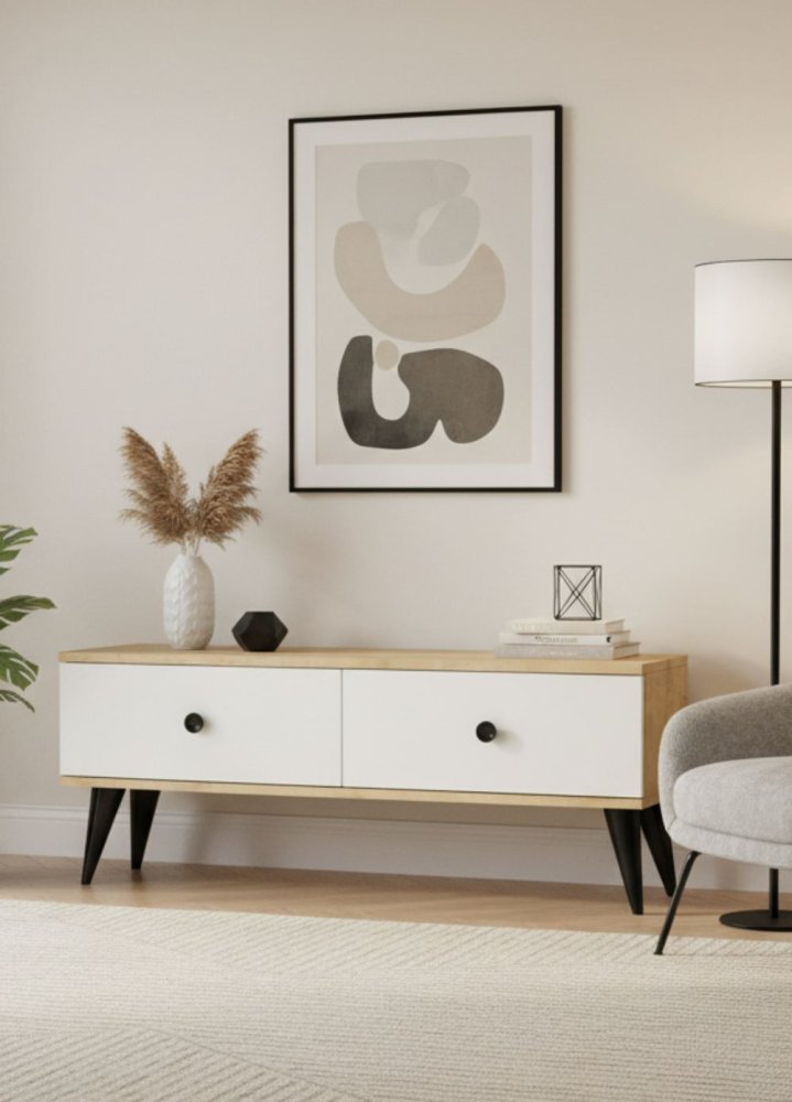 TV stolek Mona 120 - Sapphire Oak, White (obrázek 6)