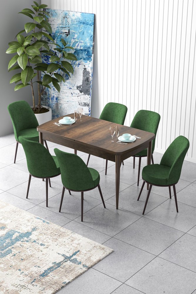 Extendable Dining Table & Chairs Set (7 Pieces) Zen - Baroque, Khaki