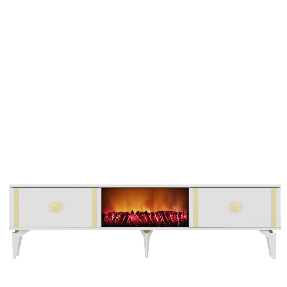 TV stolík Doruk Fireplace - White, Gold