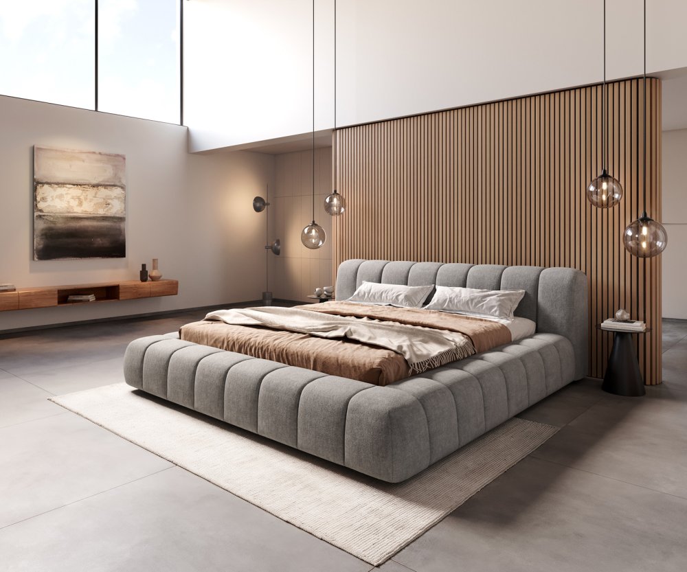 Čalúnená posteľ Cutio 180x200 cm texturovaná látka mäkký sivá