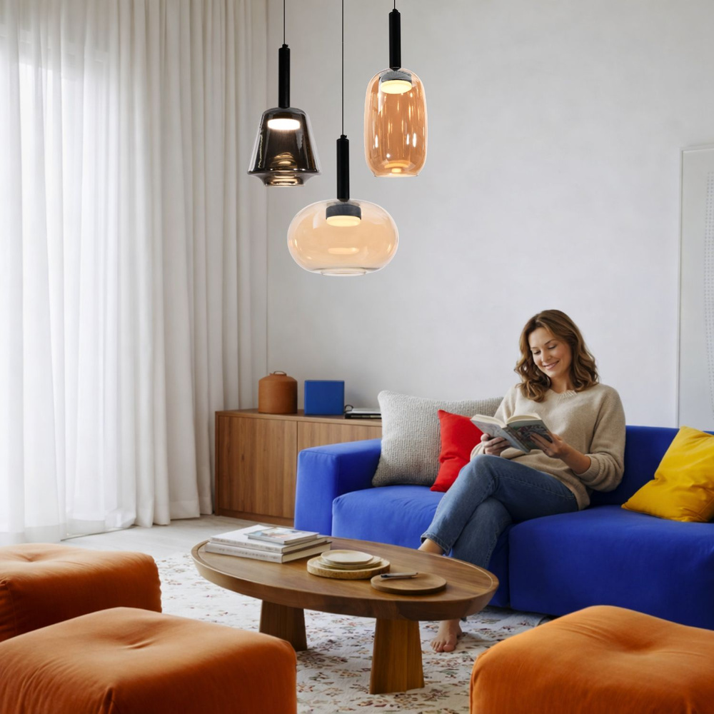 Lampa wisząca Bueno szklana bursztynowy klosz pojedyncza GX53