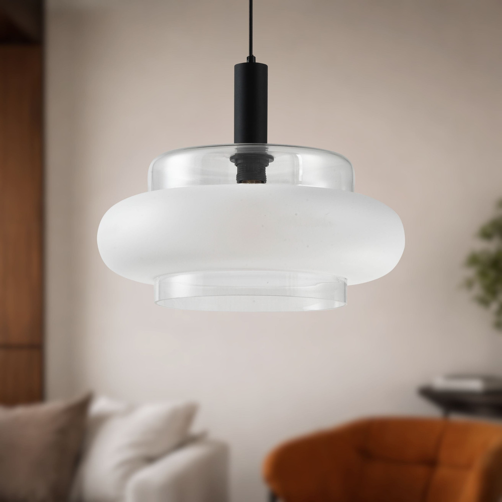 Levně BRIZI lampa wisząca czarny 1x40W E27 klosz bezbarwny+mrożony