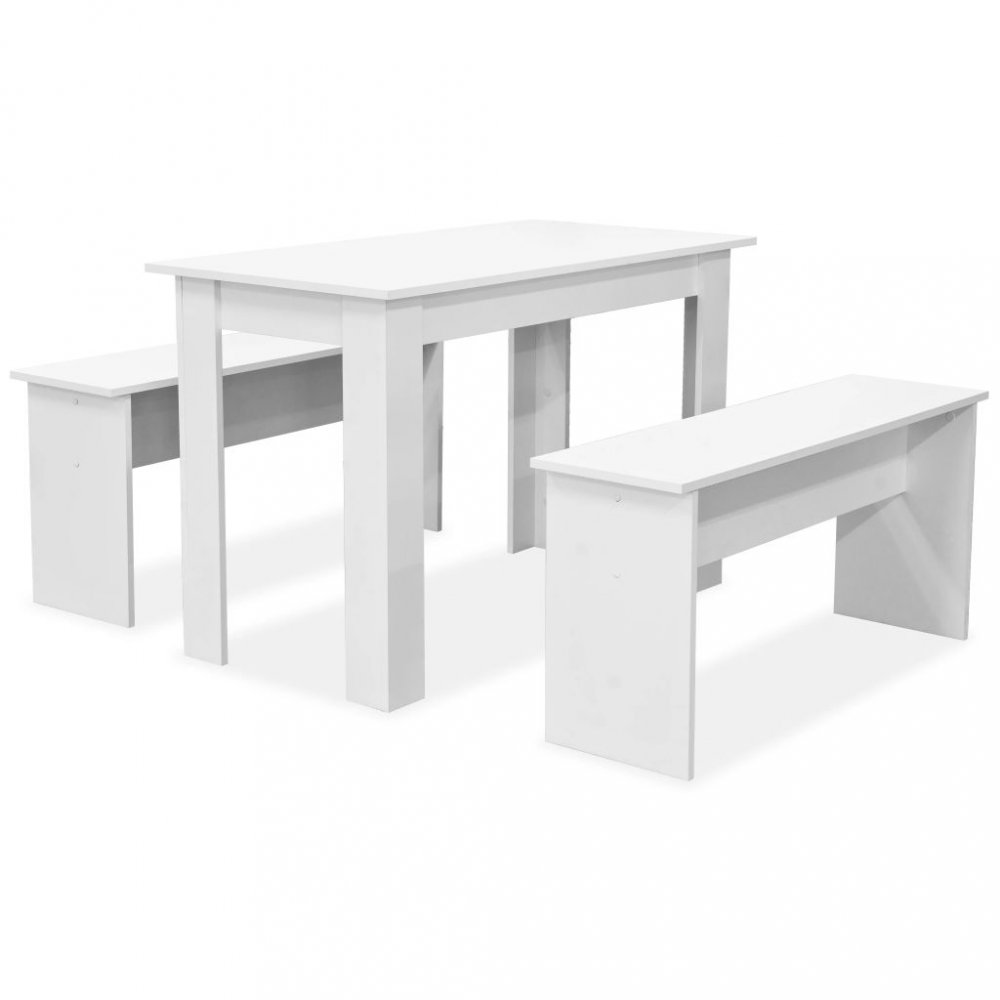 Jídelní stůl s lavicemi Dekorhome Bílá,Jídelní stůl s lavicemi Dekorhome Bílá