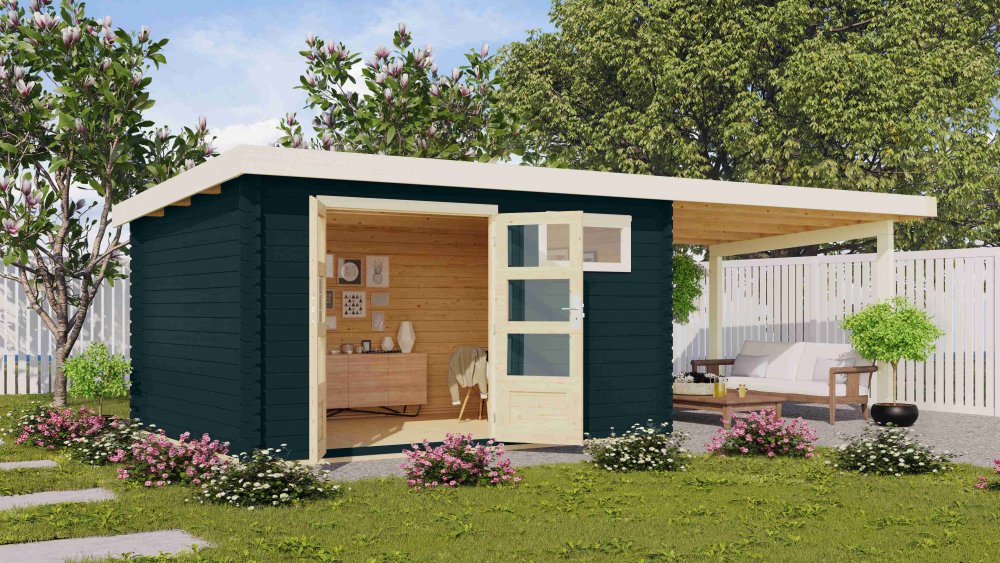 Drevený záhradný domček BASTRUP 8 s prístavkom Lanitplast