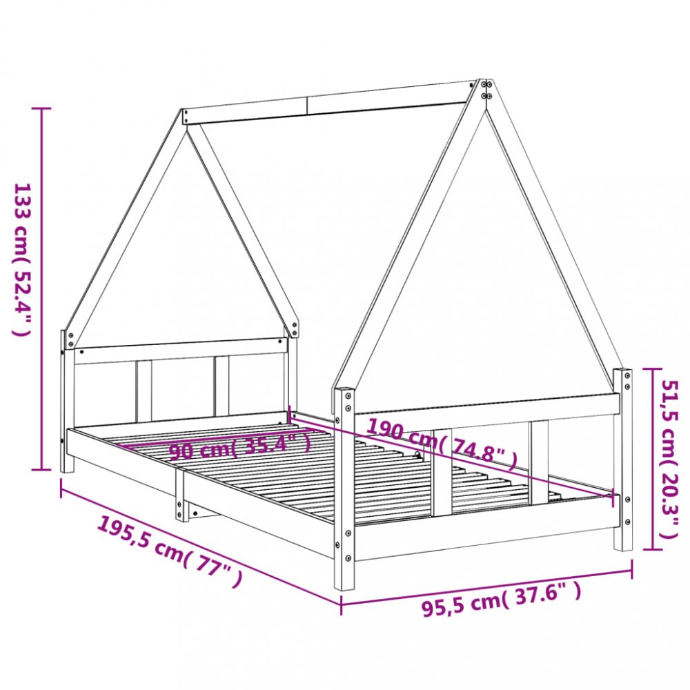 Dětská postel 90 x 190 cm masivní borové dřevo