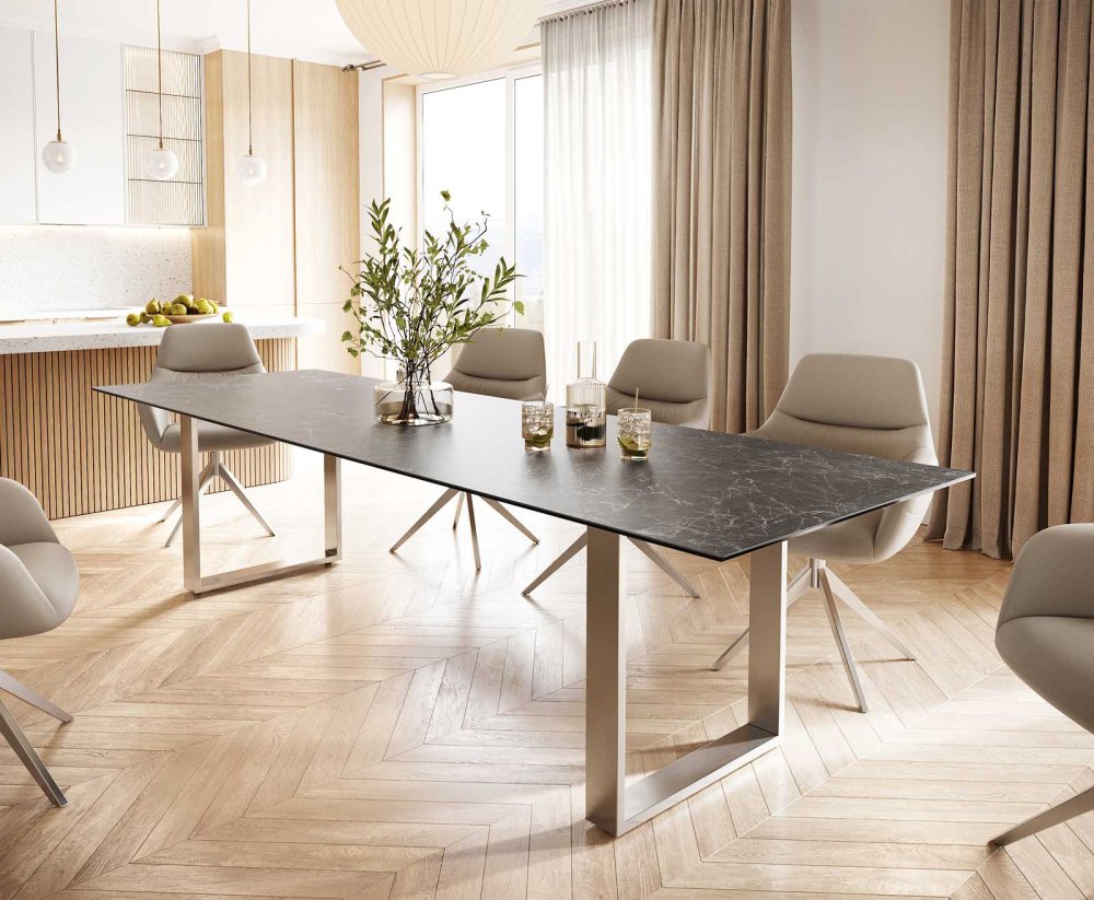 Jedálenský stôl Edge 300x100 cm keramický Laminam® Nero Greco sivý