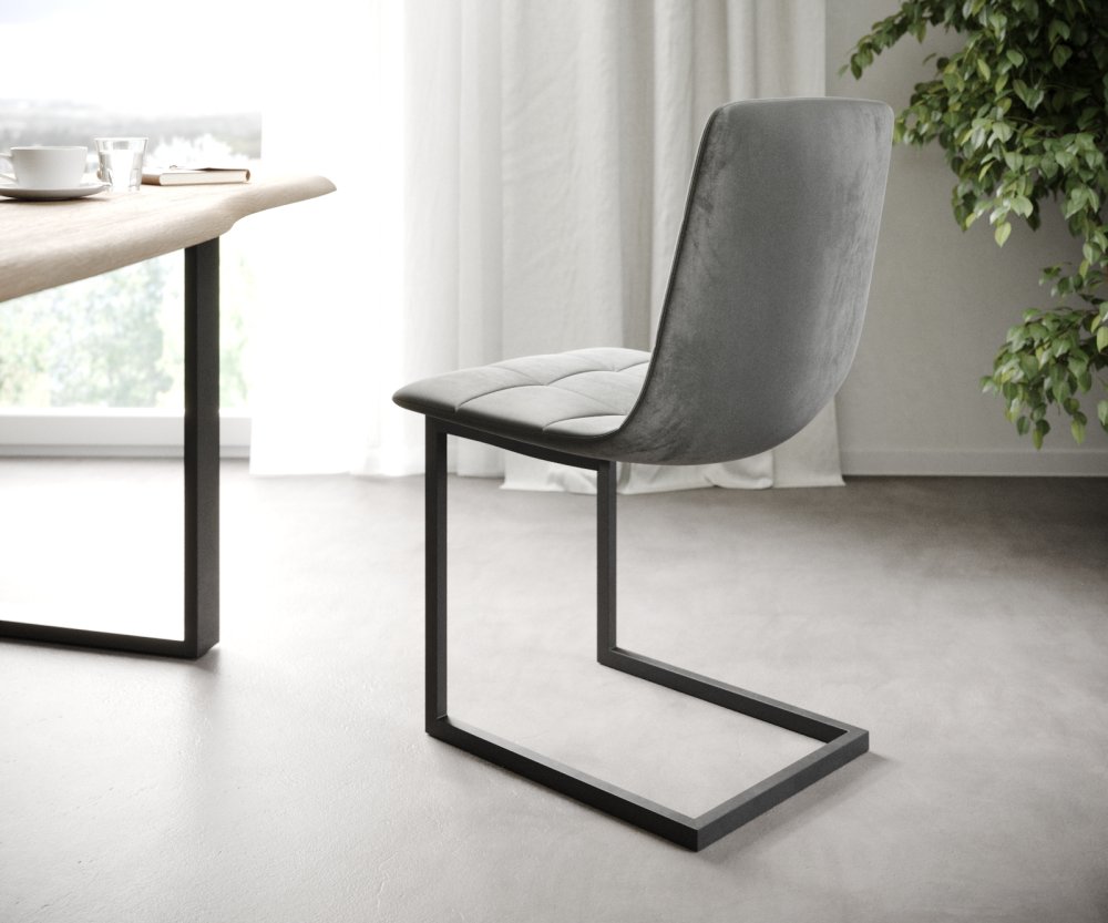 Sada 4 jídelních židlí Caro-Adesso Light Grey Velvet Cantilever Obrázek