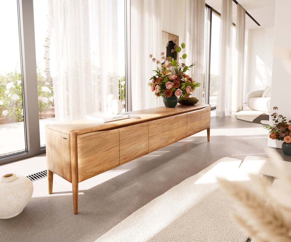 Simcha TV stolík 220 cm prírodná akácia 4 dvierka 2 zásuvky